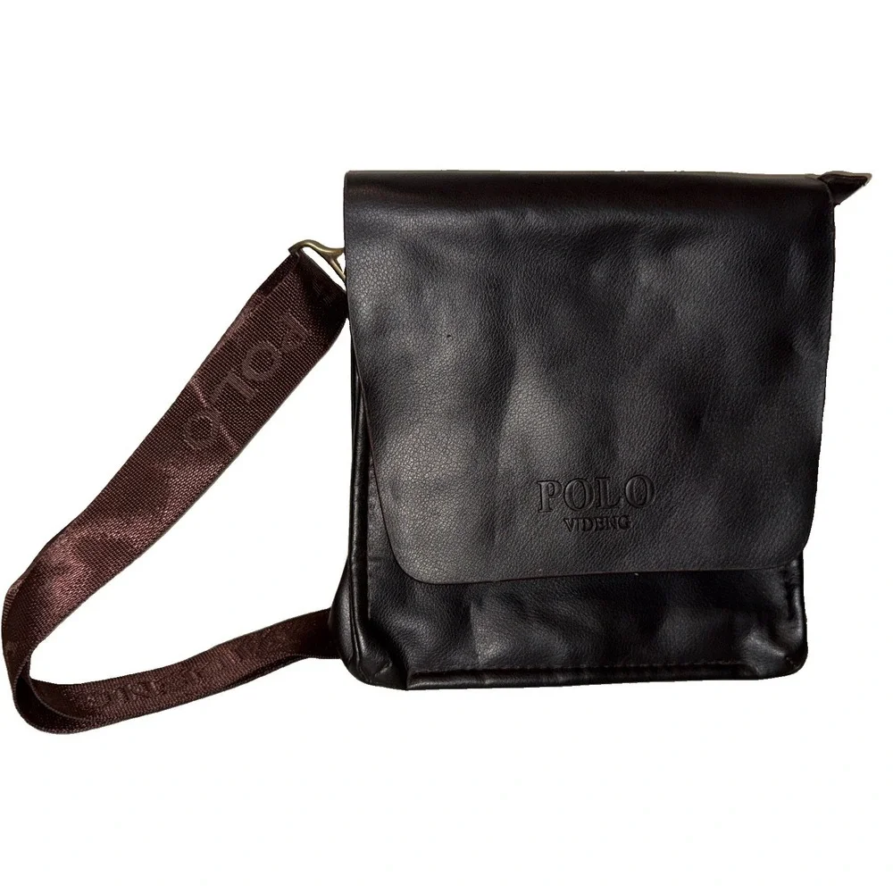 Polo Videng Leather Messenger Bag Men Shoulder Sling Crossbody Flap Briefcase
